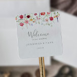 Einfache mehrfarbige Wildblume - Begrüßung Quadratischer Aufkleber<br><div class="desc">Dieser kleine,  mehrfarbige Aufkleber für Hochzeitsfeiern ist perfekt für eine rustikale Hochzeit. Die bunte Auswahl an rosa,  rot,  lila,  gelb,  weiß,  violett,  rot,  bordeauxrot,  wilde Blume. Diese Labels eignen sich perfekt für Begrüßungstaschen und Hochzeiten in Urlaubsort.</div>