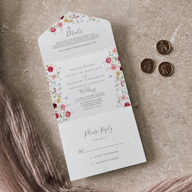 Einfache mehrfarbige Wildblume Hochzeit All In One Einladung (Von Creator hochgeladen)