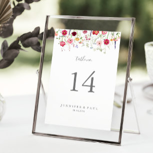 Einfache mehrfarbige Wildblume Hochzeit Tischnummer