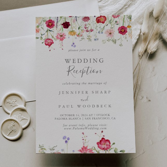 Einfache mehrfarbige Wildblume Hochzeitsempfang Einladung (Von Creator hochgeladen)
