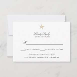 Einfache Menüoption Elegant Chic Gold Foil Starfis RSVP Karte