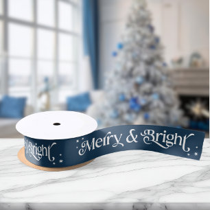 Einfache Merry & Bright Blue Weihnachten Satinband