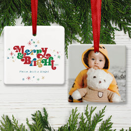 Einfache Merry & Bright Foto Keramik Ornament