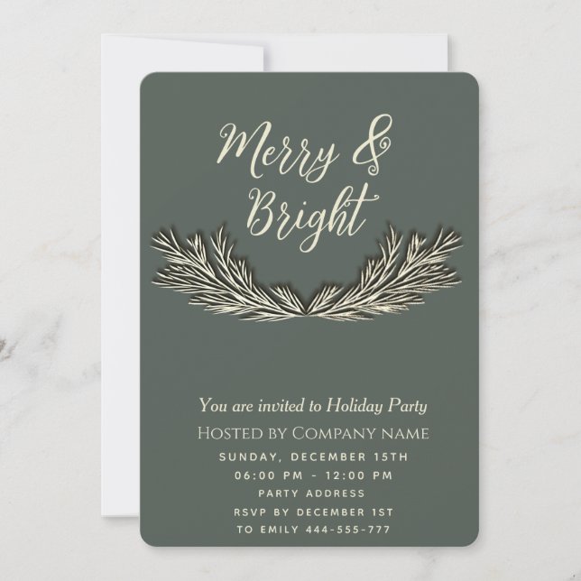 Einfache Merry & Bright Pine Farm Weihnachten Einladung (Vorderseite)