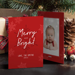 Einfache Merry & Bright Script-Schneeflocken Weihn Feiertagskarte