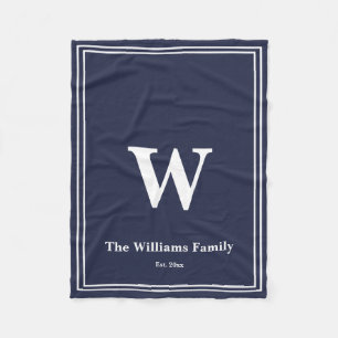 Einfache Midnight Blue White Monogram & Name Fleecedecke