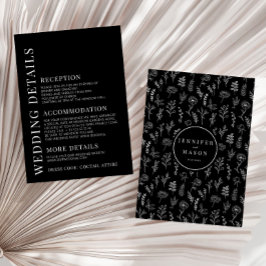 Einfache, milalistisch-schwarze Blütenhochzeit Begleitkarte