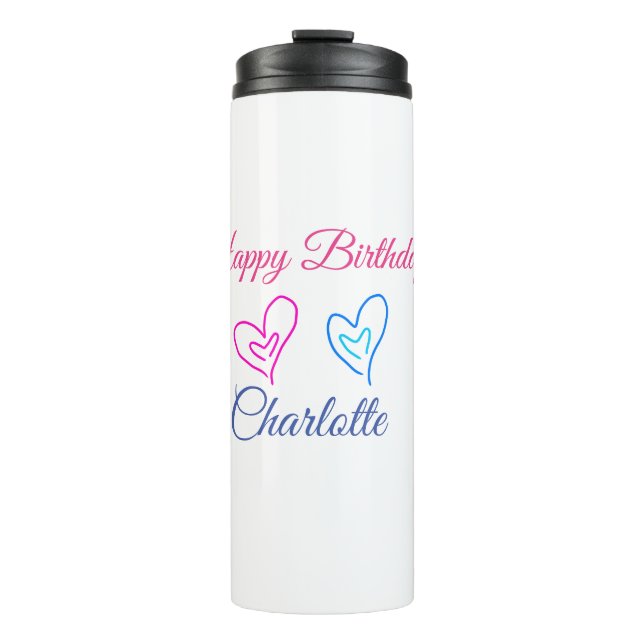 EINFACHE MINDESTANGABE.CUTIE ADD NAME BABY happy b Thermosbecher (Vorderseite)