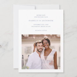 Einfache Minimal Blue Two Foto Hochzeit Save The Date