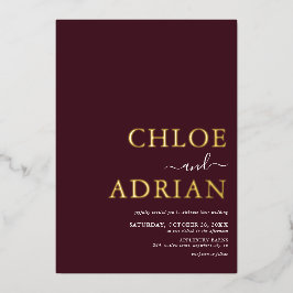 Einfache Minimal Burgandy Wedding Gold Folieneinladung