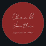 Einfache Minimal Burgundy Red Script Wedding Runder Aufkleber<br><div class="desc">Einfache Minimal Burgundy Red Script Wedding Classic Round Sticker</div>