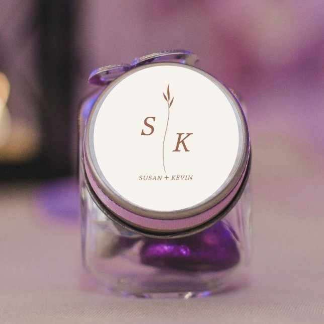 Einfache Minimal Chic Elegance Leaf Monogram Weddi Runder Aufkleber (Von Creator hochgeladen)