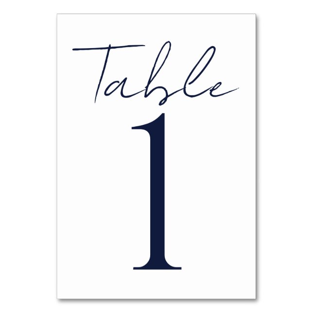 Einfache Minimal Dunkelblauer Text Hochzeit Tischnummer (Vorderseite)