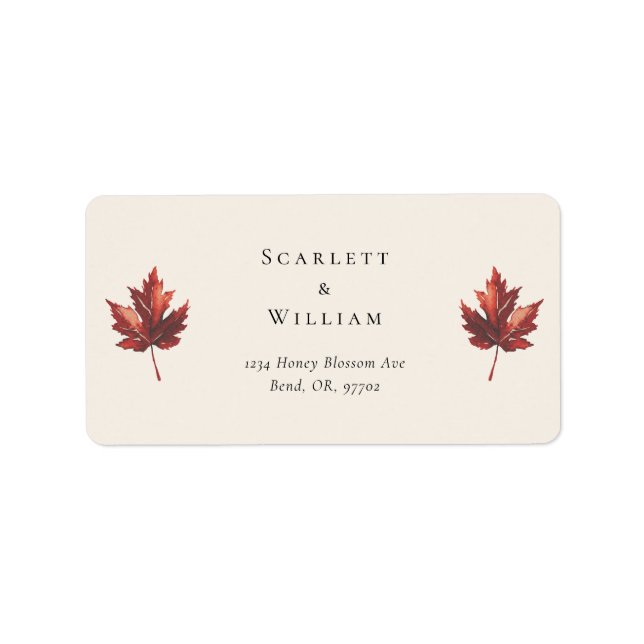 Einfache Minimal Fall Leaf Cream Wedding Address Adressaufkleber (Vorne)