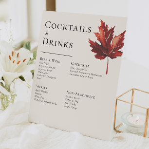 Einfache Minimal Fall Leaf Creme Wedding Drinks Ba Sockelschild