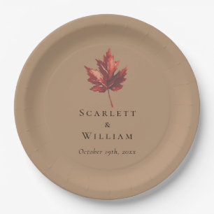 Einfache Minimal Fall Leaf Terracotta Wedding Pappteller