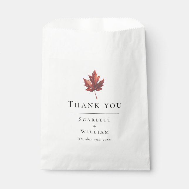Einfache Minimal Fall Leaf Weiße Gastgeschenk Hoch Geschenktütchen (Vorderseite)