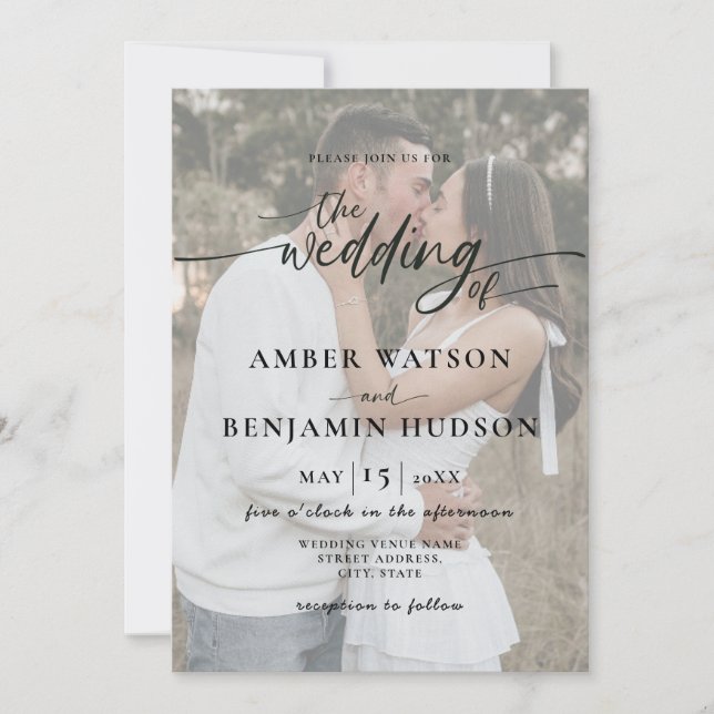 Einfache Minimal-Foto-Kalligrafie Moderne Hochzeit Einladung (Vorderseite)