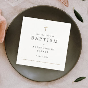 Einfache Minimal Gold Cross Religiöse Taufe Serviette