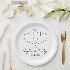 Einfache Minimal Heart Moderne Individuelle Namen  Pappteller