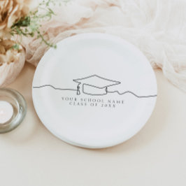 Einfache Minimal Line Art Graduation Cap Pappteller