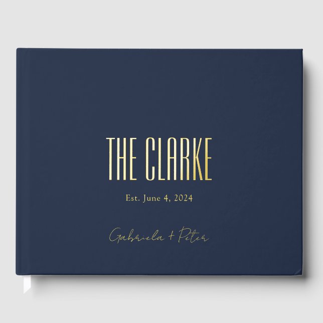 Einfache Minimal Navy und Gold Foil Moderne Hochze Gästebuch (Vorderseite)