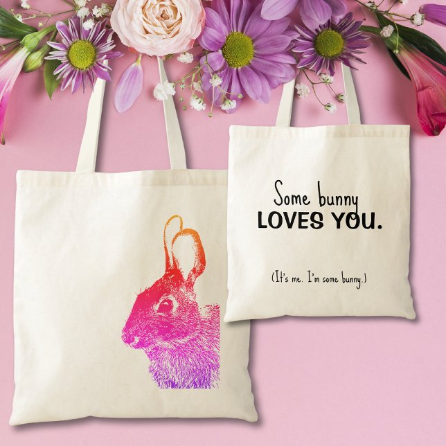 Einfache Minimal Rainbow Farbenfrohe Ostern Bunny Tragetasche (Easter "Some bunny loves you" stamped bunny bag is a great plastic-free alternative to a basket)