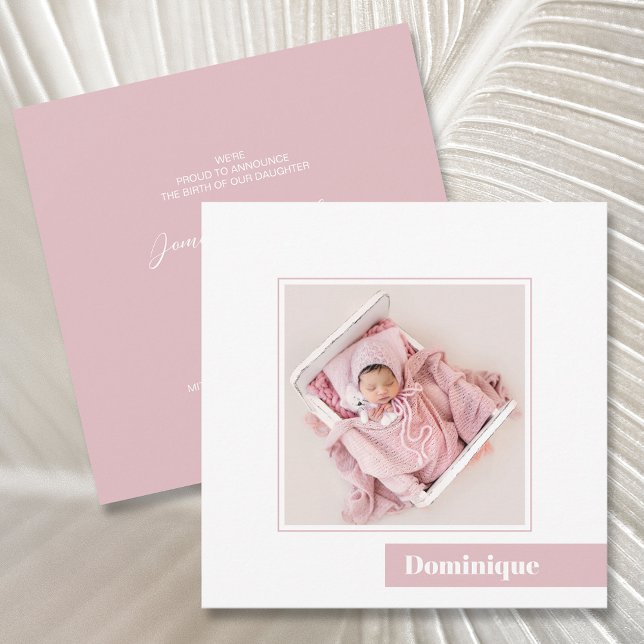 Einfache Minimal Rosa Foto Geburtsankündigung Einladung (Von Creator hochgeladen)