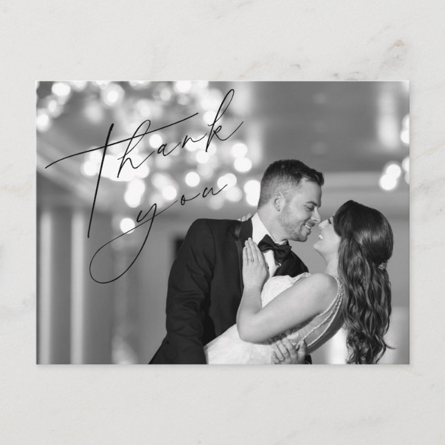 Einfache Minimal-Script-Hochzeit Danke Postkarte (Vorderseite)