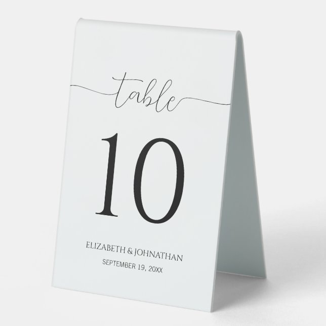 Einfache Minimal-Script-Hochzeitsskripte-Tischnumm Tischaufsteller (Vorderseite)