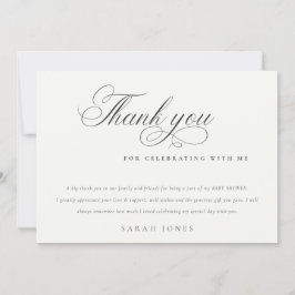 Einfache Minimal Script Schwarz-weiß Baby Dusche Dankeskarte