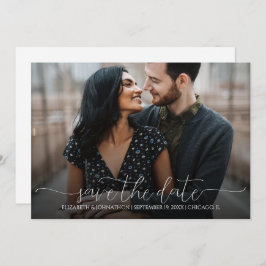 Einfache Minimal-Script Schwarz-Weiß-Foto-Hochzeit Save The Date