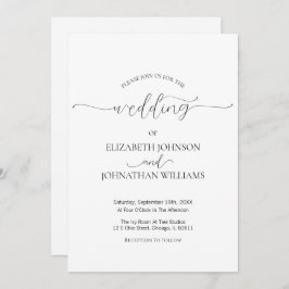 Einfache Minimal-Script Schwarz & Weiß Hochzeit Einladung