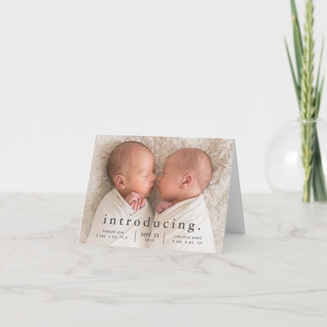 Einfache Minimal Twin Foto Geburtserklärung Ankündigung (Vorderseite)
