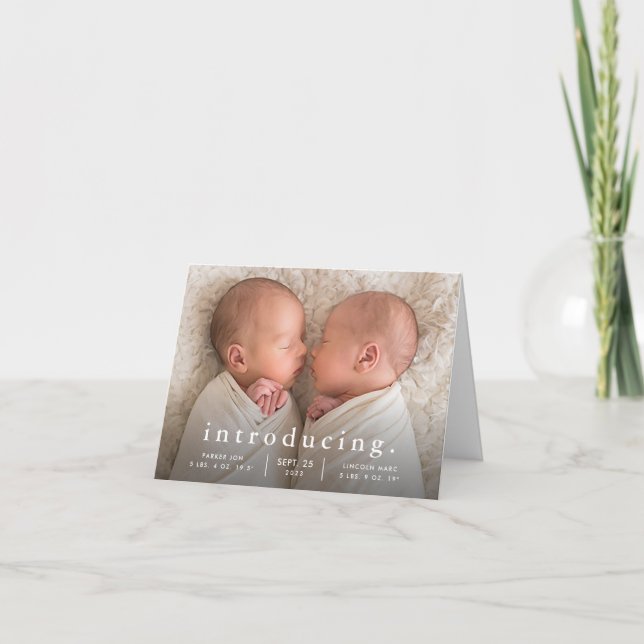Einfache Minimal Twin Foto Geburtserklärung Ankündigung (Vorderseite)