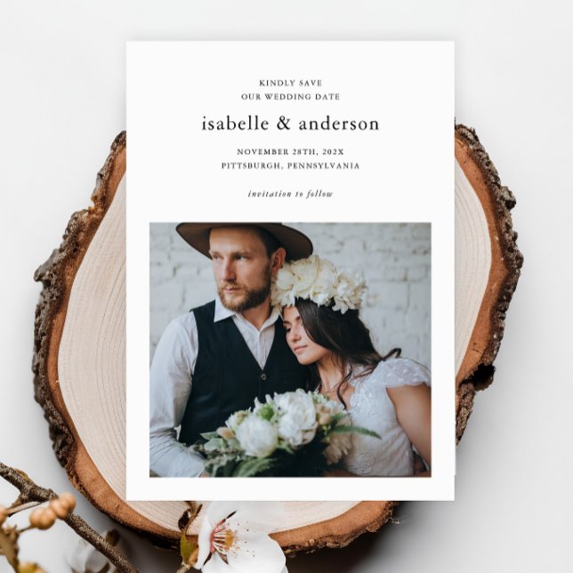 Einfache Minimal-Zwei-Foto-Hochzeit Save The Date (Von Creator hochgeladen)