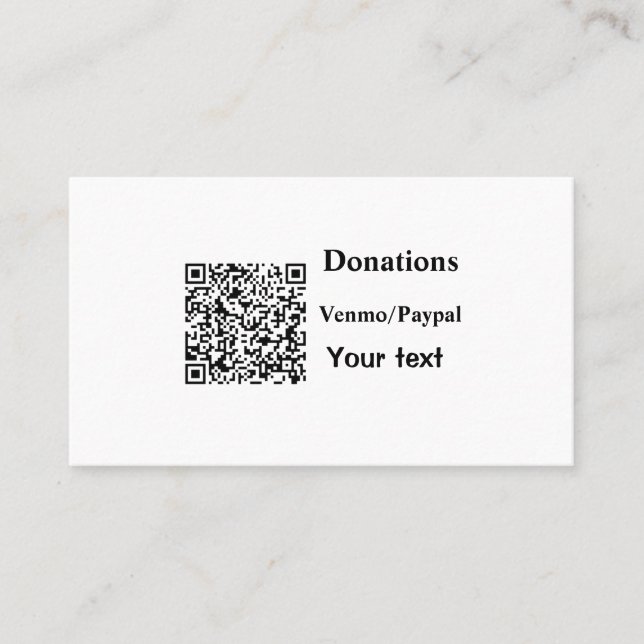 Einfache minimale Barcode Spenden venmo paypal  Visitenkarte (Vorderseite)