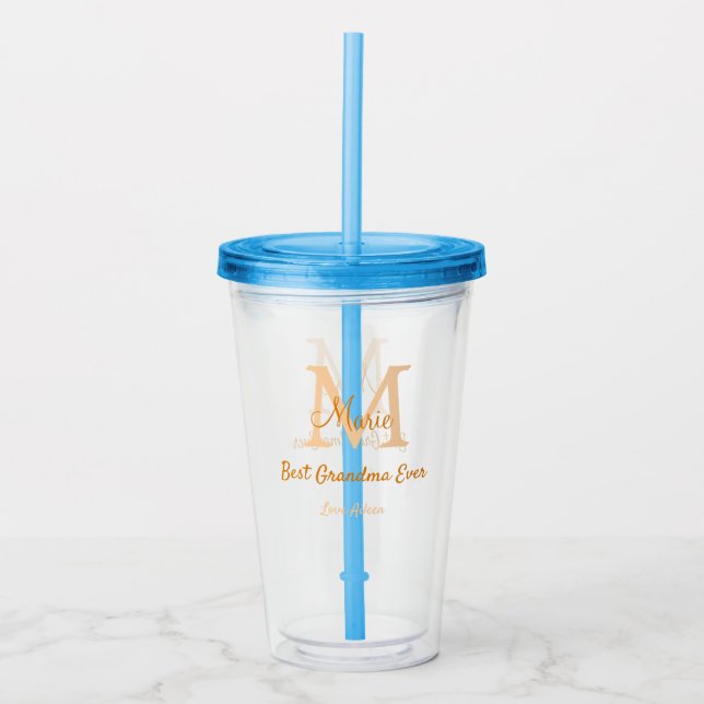 einfache minimale Bestform Orangenmonogramm Acryltrinkbecher (Vorderseite)