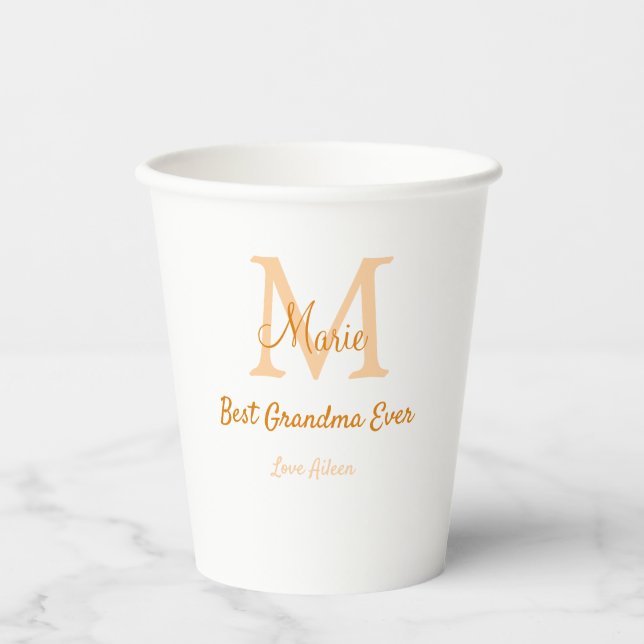 einfache minimale Bestform Orangenmonogramm Pappbecher (Vorderseite)