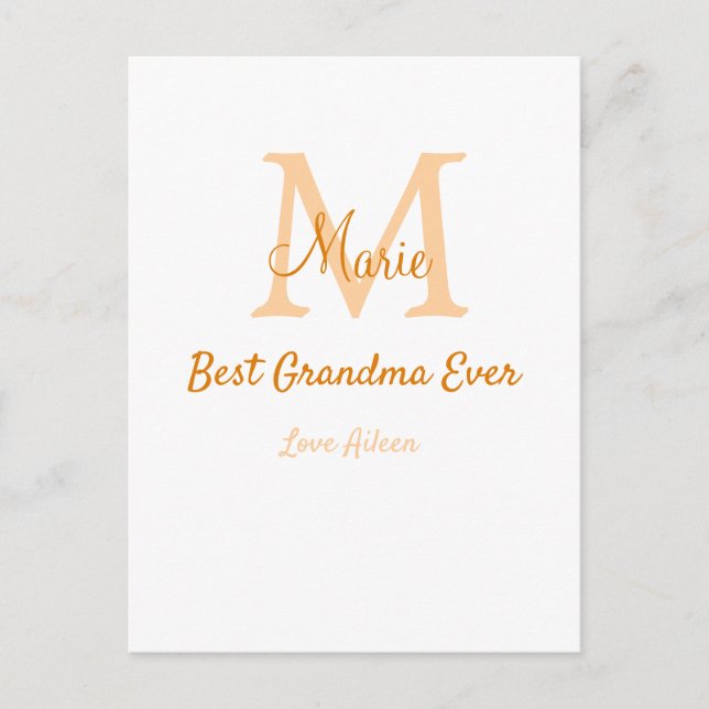 einfache minimale Bestform Orangenmonogramm Postkarte (Vorderseite)
