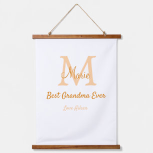 einfache minimale Bestform Orangenmonogramm Wandteppich Mit Holzrahmen