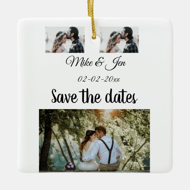 Einfache minimale Collage des Fotos Save the Date  Keramikornament (Vorderseite)