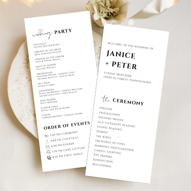 Einfache Minimale Elegante Hochzeitszeremonie Programm (Simple minimal elegant ceremony program adds refined clarity to your wedding moments)