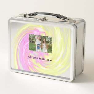 Einfache minimale gelbe rosa funkelnde Foto-Glitte Metall Brotdose