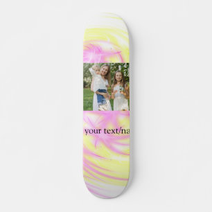 Einfache minimale gelbe rosa funkelnde Foto-Glitte Skateboard