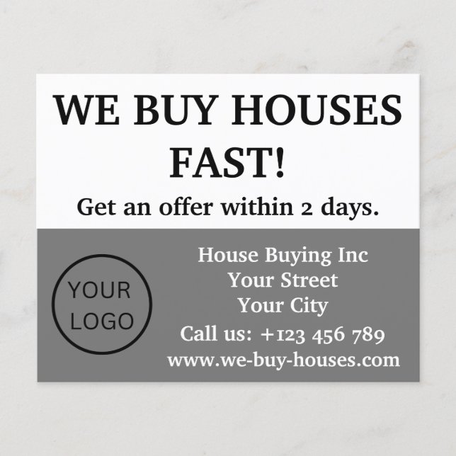 Einfache minimale graue Realtor Wir kaufen Häuser Flyer (Vorne)