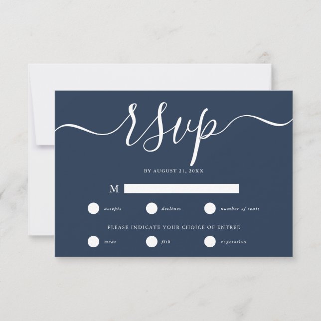 Einfache minimale Hochzeitsgarantie für Navy RSVP Karte (Vorderseite)