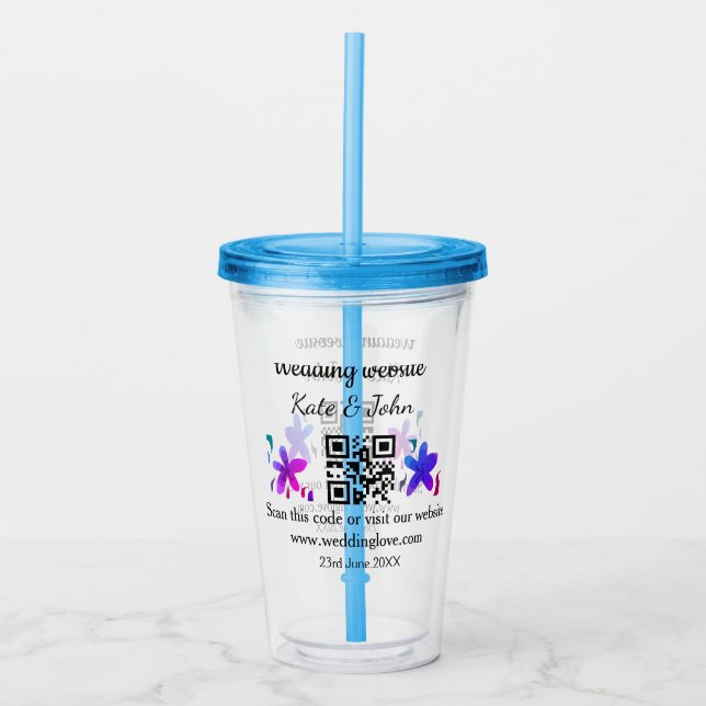 Einfache minimale Hochzeitswebsite Q R Code hinzuf Acryltrinkbecher (Vorderseite)