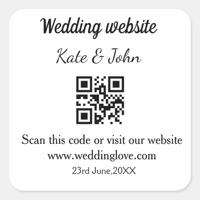 Einfache minimale Hochzeitswebsite Q R Code hinzuf Quadratischer Aufkleber (Vorderseite)