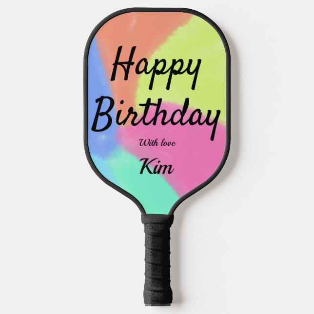 einfache minimale Kalligrafie glücklicher Geburtst Pickleball Schläger (Vorderseite)